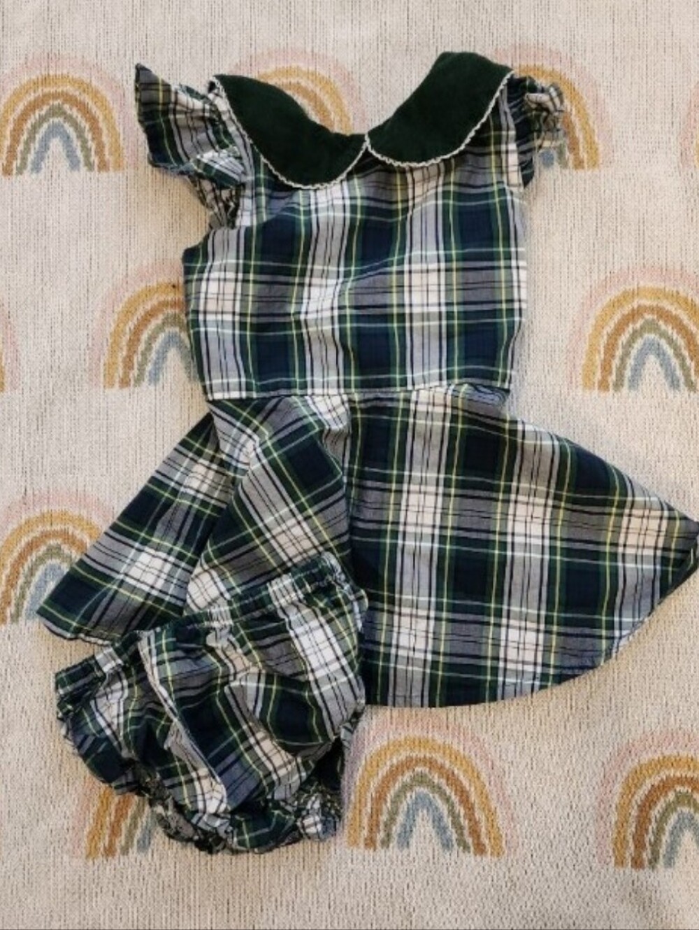 Holley & Sage 2t Christmas Blue Green & White Plaid Outfit Set Handmade